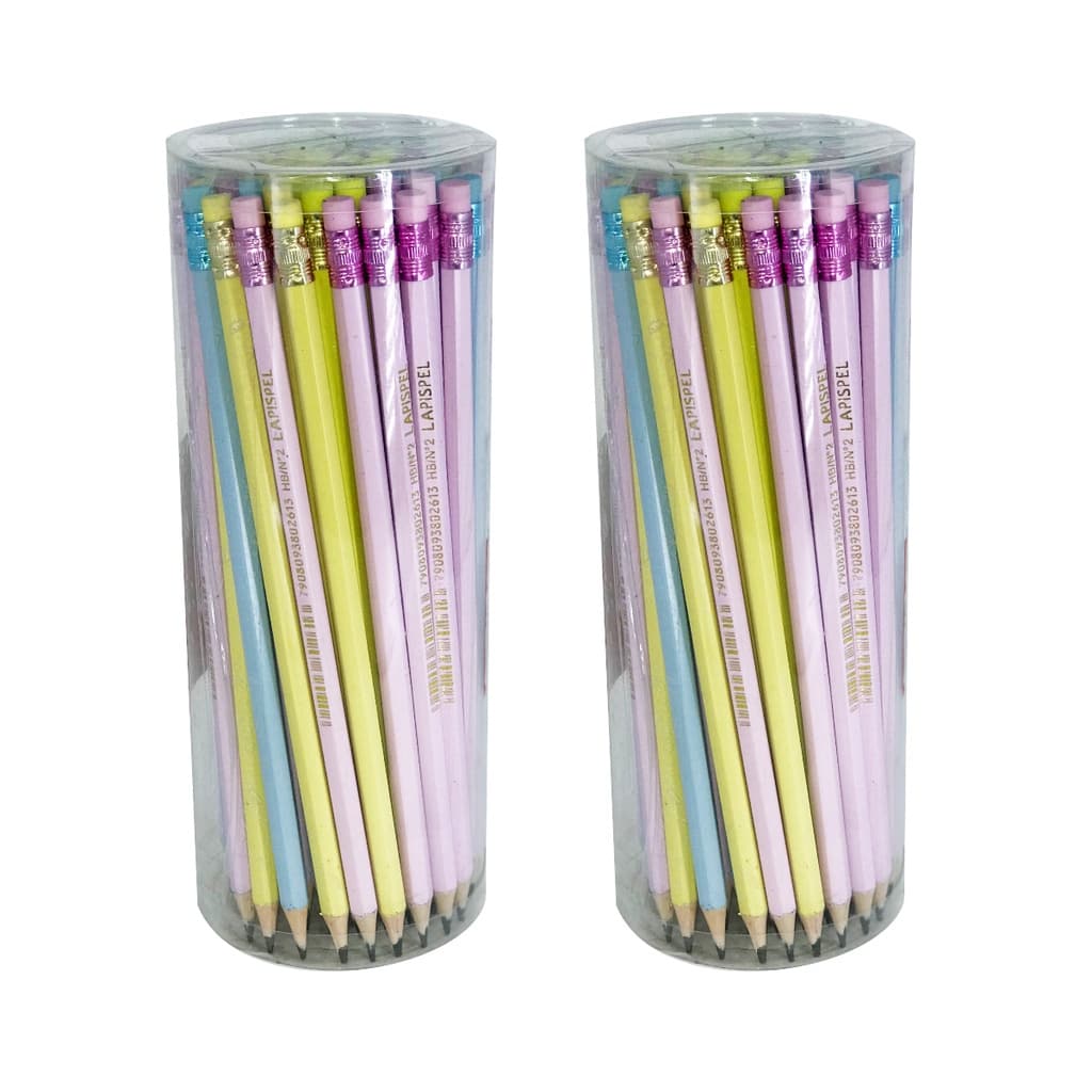 Kit 144 Lápis de Escrever Hb Corpo Pastel Trend Perolado Pote Volta As Aulas Material Escolar