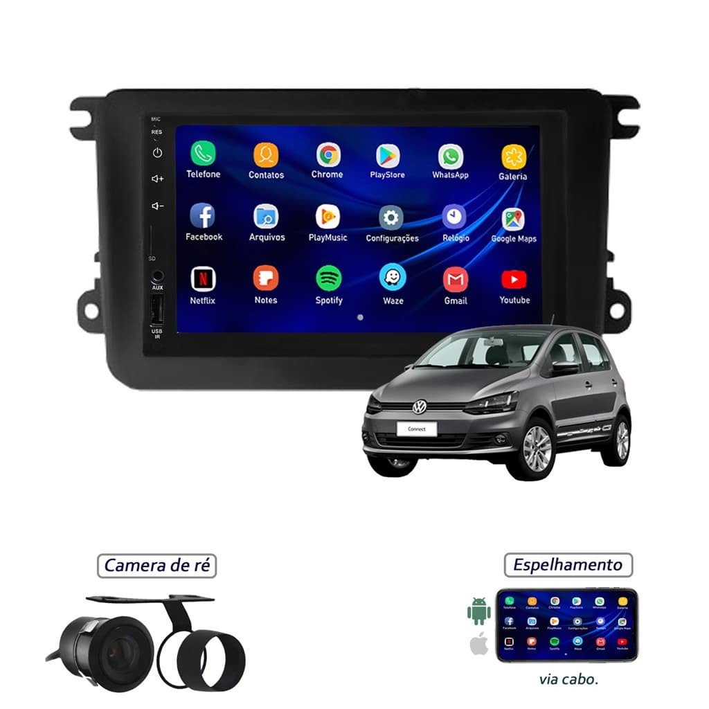 Kit Central Multimídia - Fox G7 + Moldura + Câmera de Ré -