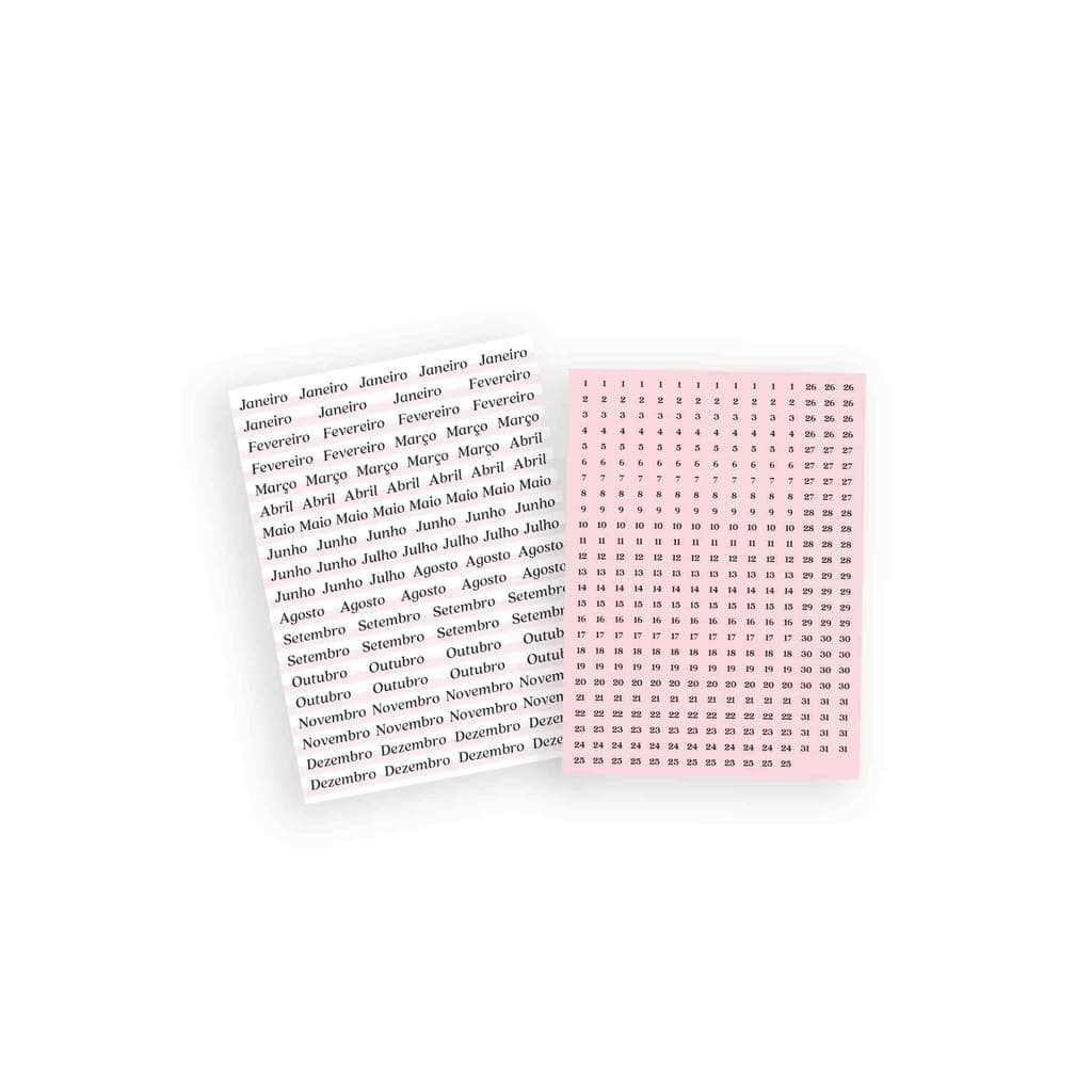 Kit 2 cartelas de adesivo para planner mês meses e números de 1-31