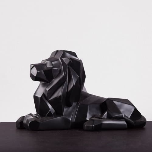 Estatua Luxo Artesanal Leao Resina Geometrico Enfeite Lion