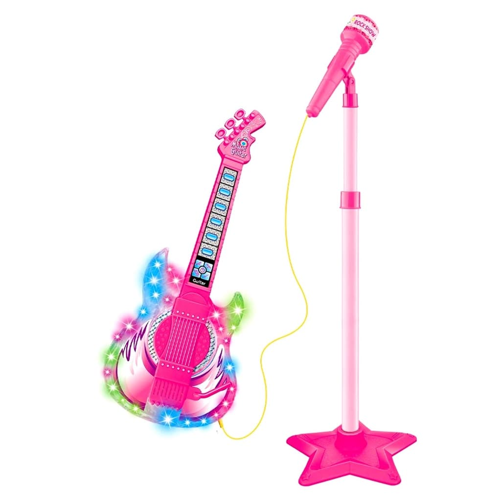 Guitarra E Microfone Infantil Rock Show Rosa Com Som E Luz Meninas Dm Toys