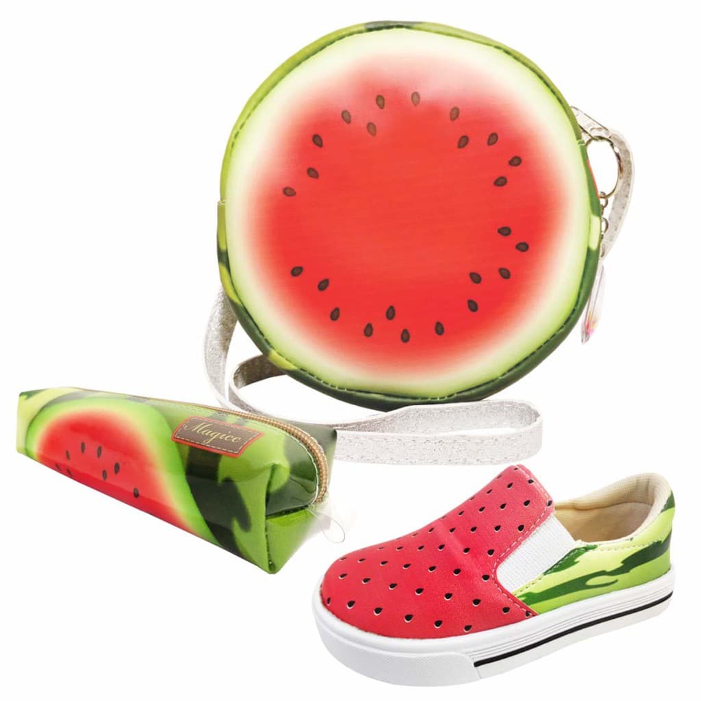 Kit Infantil Bolsa Infantil Tênis Infantil Estojo Melancia Redonda Magicc Kids TBE-018