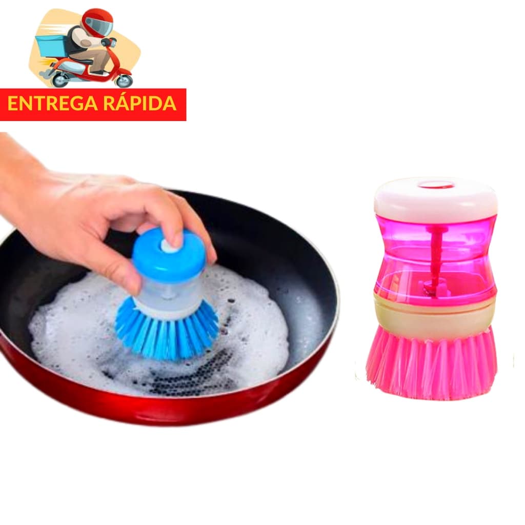Escova com Reservatorio de Sabao Detergente Esponja para Lavar Louça