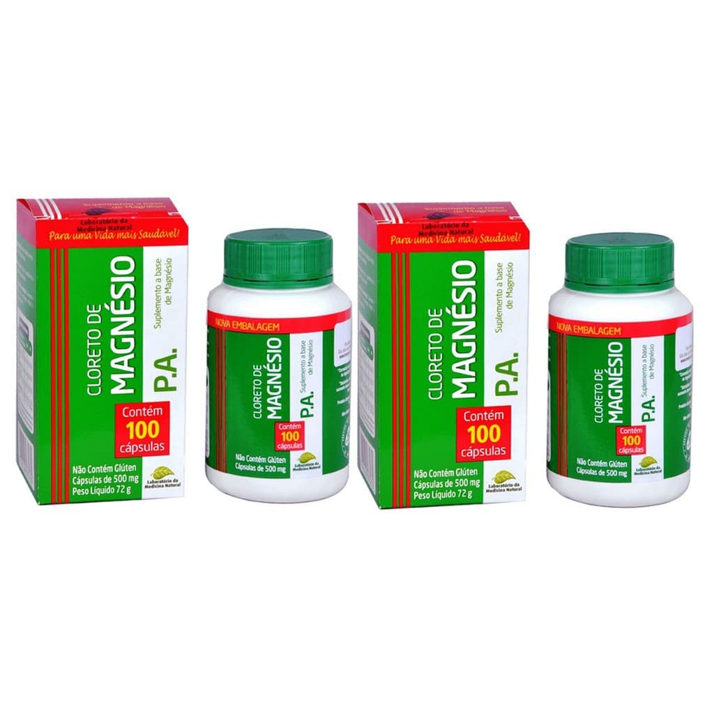Kit Cloreto de Magnésio PA 500mg  Medinal 100Caps - 2 Unidades