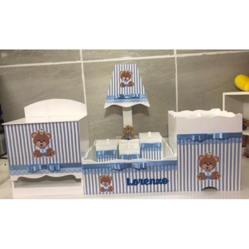 kit Higiene em MDF  Ursinho príncipe 7 peças