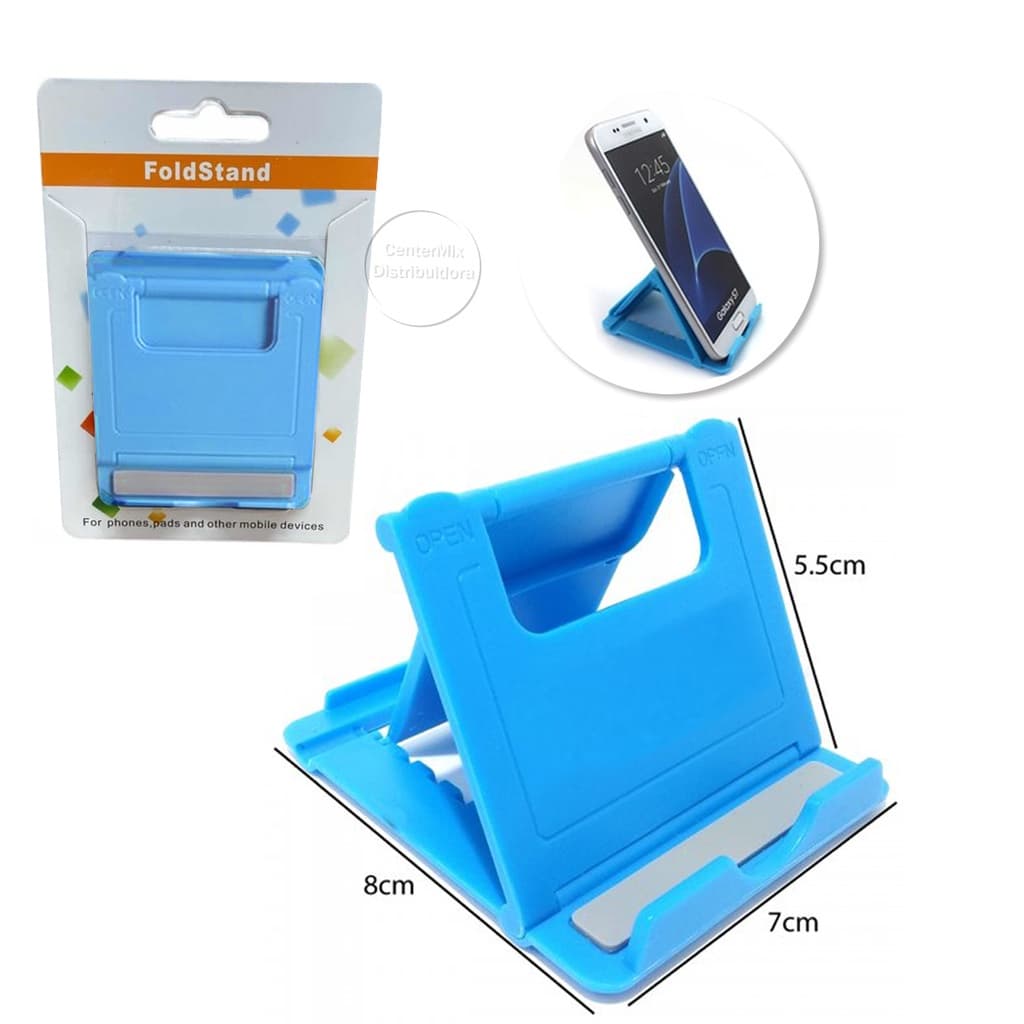 Suporte Celular Tablet D Mesa Dobrável Compacto Azul DZ-902