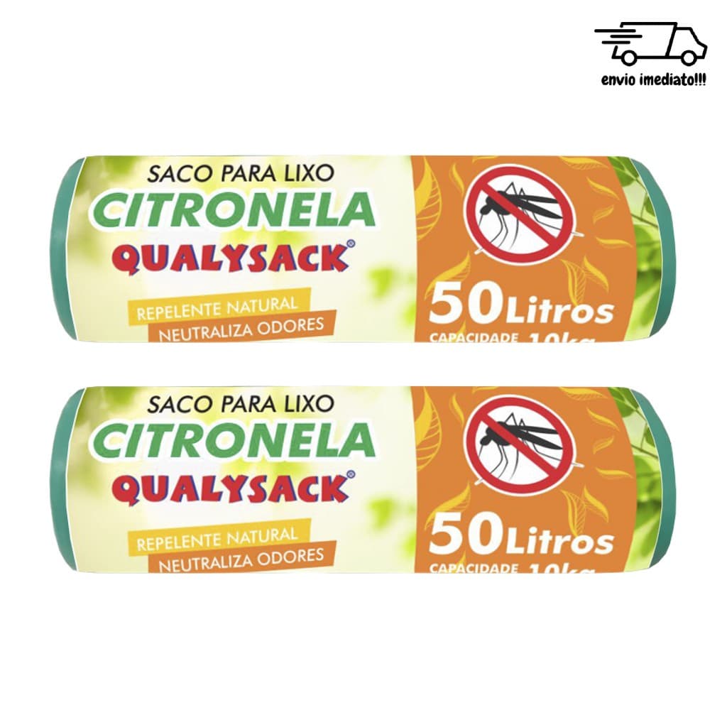 Saco para Lixo Citronela Repelente 50L Bloqueador Odor e inseto 60un