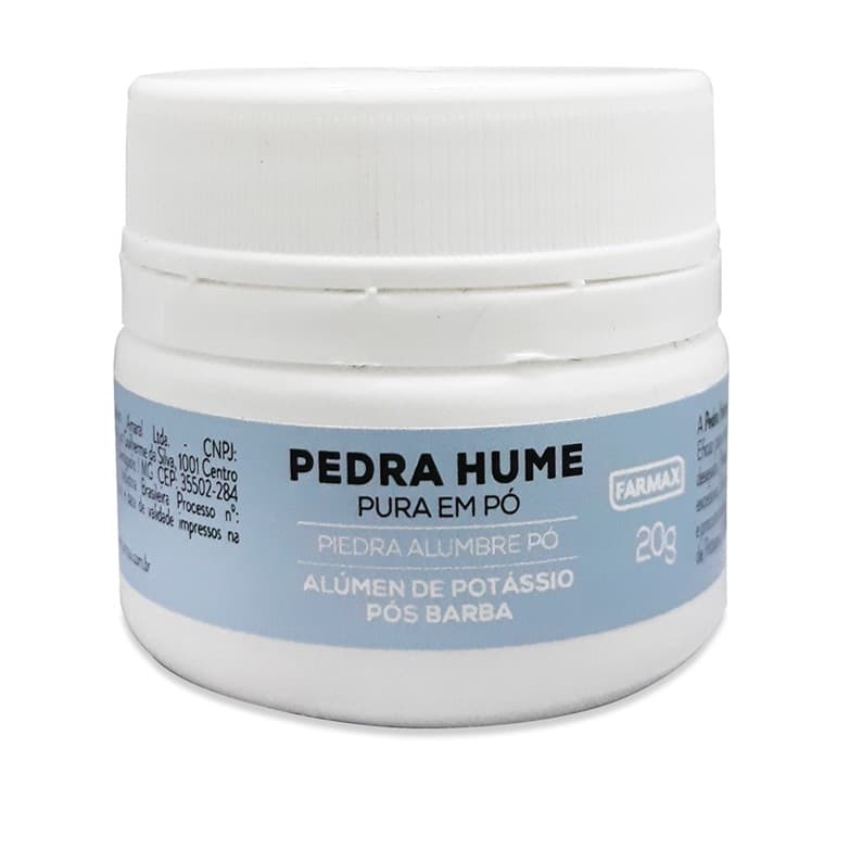 01 Pedra Hume pura em Pó Farmax  Pote  20g - Adstringente e Pós Barba