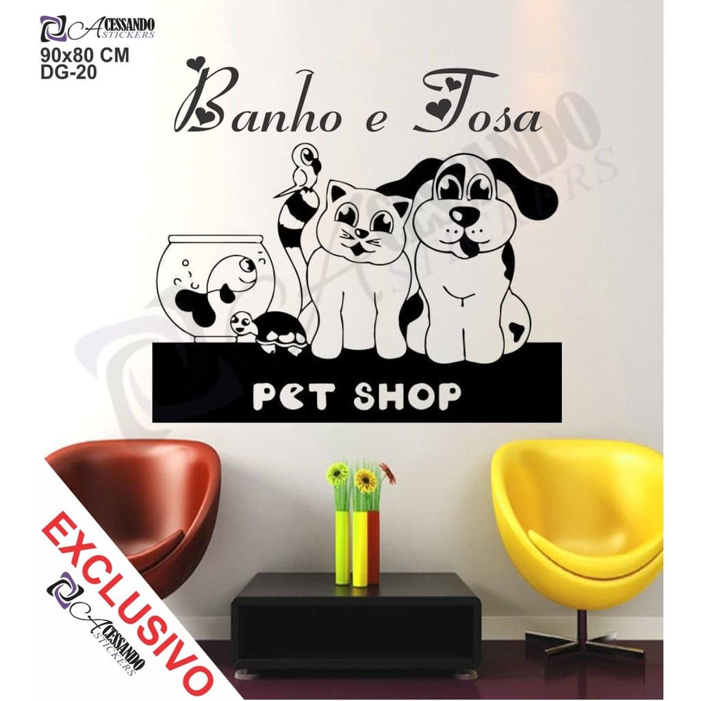 Adesivo Papel Parede Banho Tosa Pet Shop Veterinario +barato