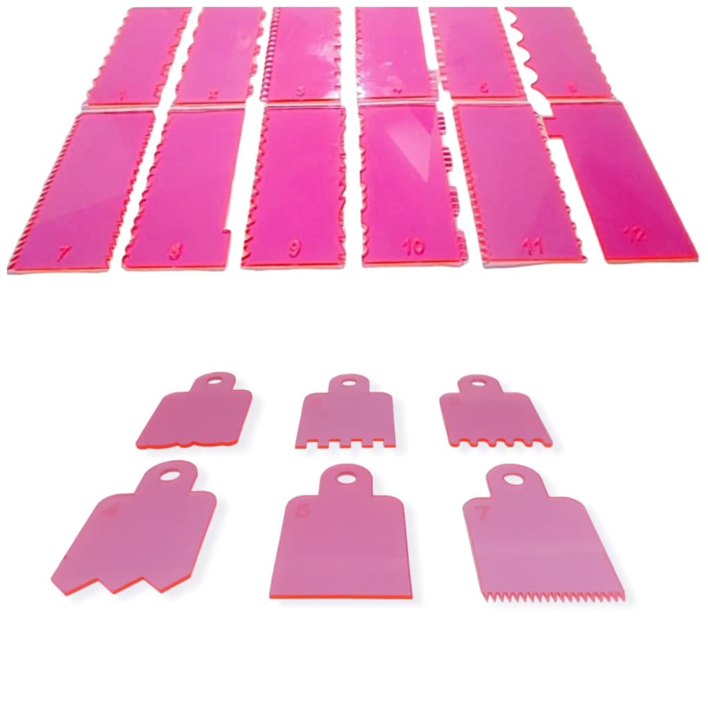 Kit 18 Espatulas decorativa em acrilico para alisar bolo(12+6Mine)