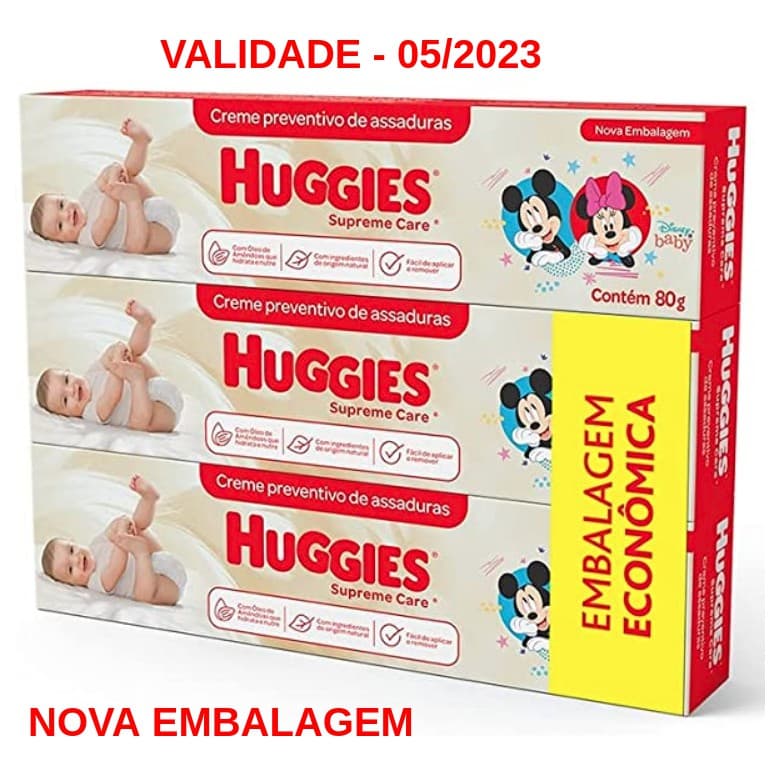 Creme de Assaduras Huggies Kit 3 Caixas de 80g  Óleo de Amêndoas Pomada de assaduras