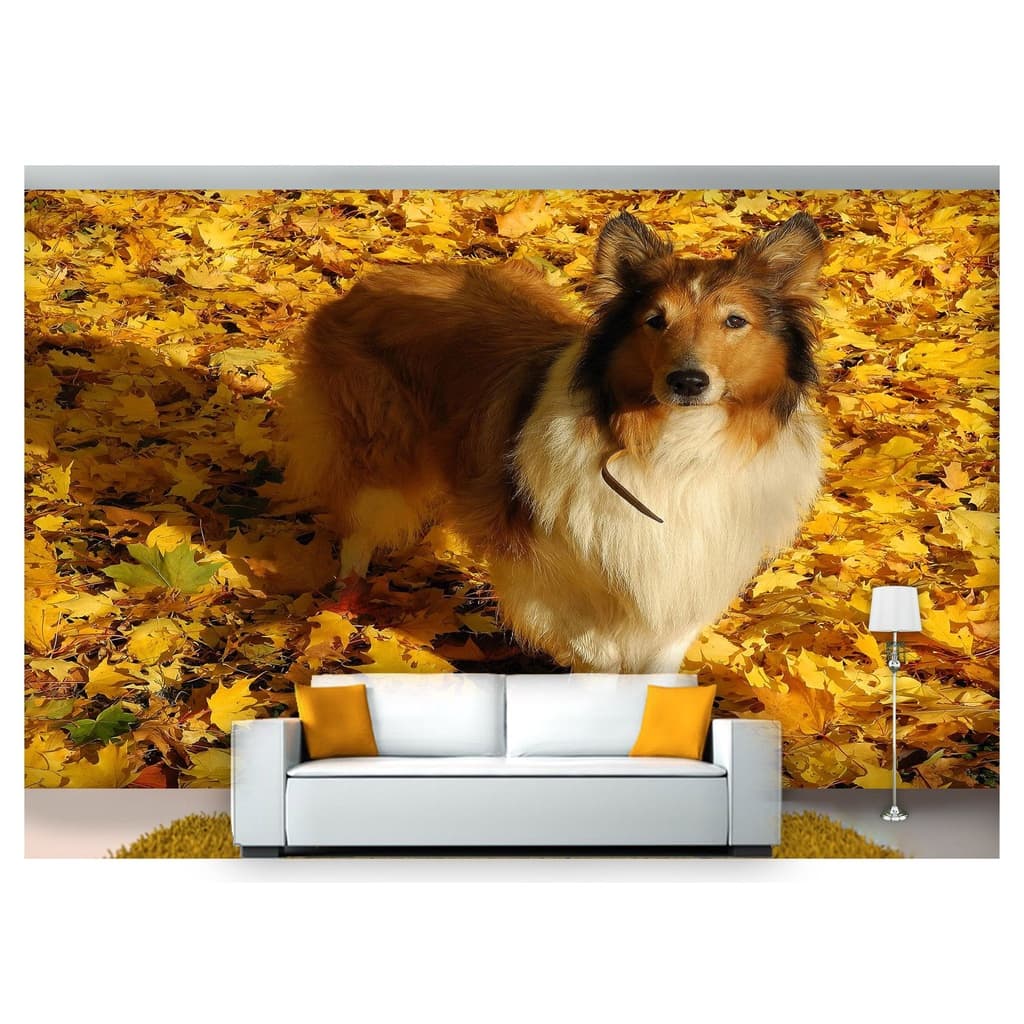 papel de parede Animais Cachorro Folha 3D 10m² ANM157