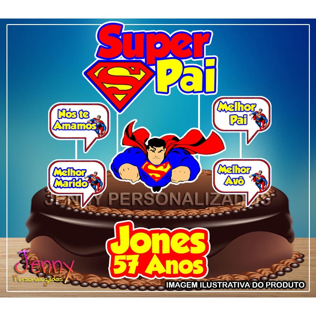 Topo Topper de Bolo Personalizado Super Homem / Super Pai