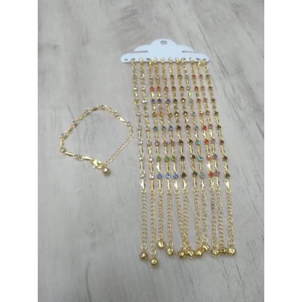 Semi Joias Kit 12 Pulseiras Folheado A Ouro  Atacado com pedrinhas Strass