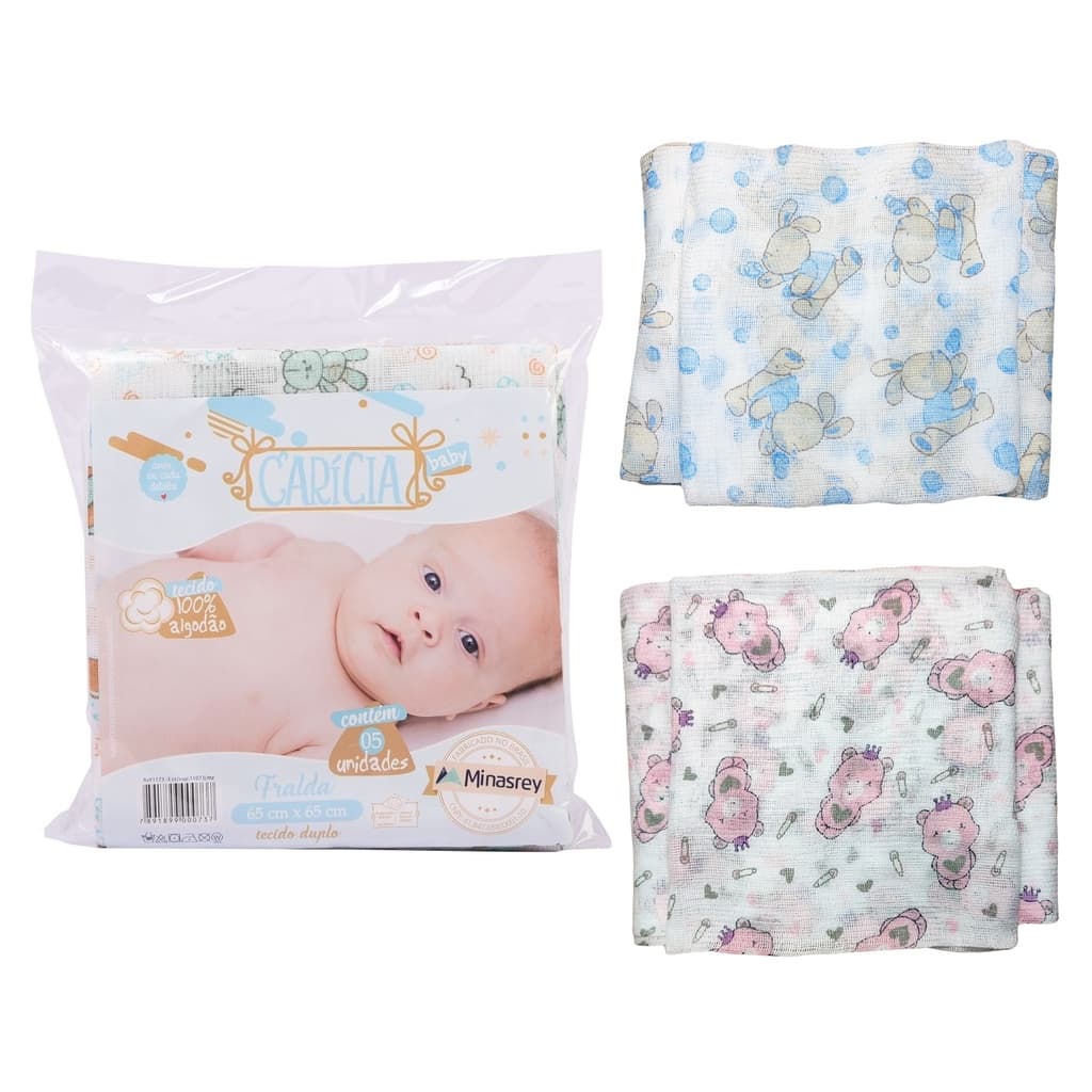 Kit Fralda De Pano Basica Para Bebe Com 5 Unidades Rescem Nascido Enxoval Barato 100% Algodão 60cm X 60cm Sem Bainha
