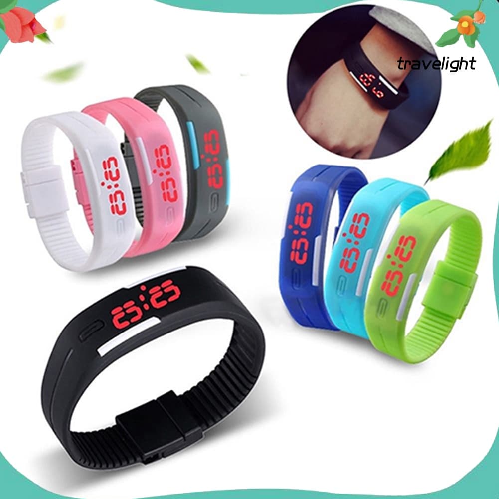 Pulseira Esportiva Masculina E Feminina De Silicone Com LED Vermelho Toque Digital