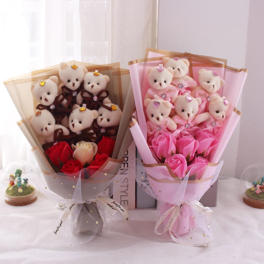 10PCS/SET Venda Quente Ursos Fofos Bouquets Pequenos De Pelúcia Para Casamento Brinquedos O Dia Dos Namorados Presentes De Aniversário Caixa De Natal Ideias