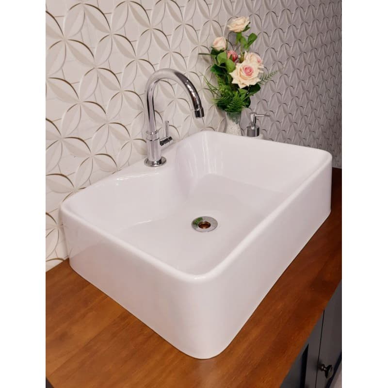Cuba Pia Orquídea Branca Banheiro Apoio Branca 48x37cm Casa Laura Decor Mármore Sintético