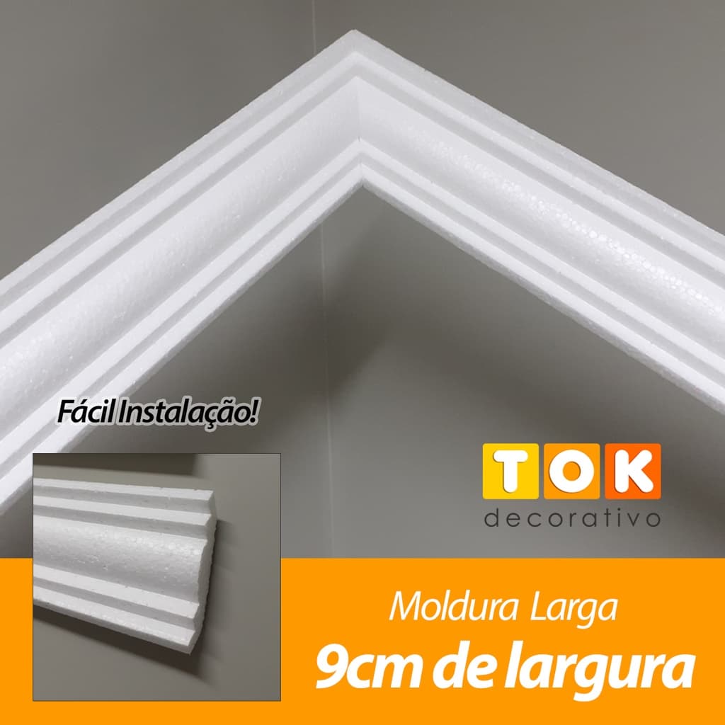Moldura LARGA com 9 cm em Isopor sem acabamento - Roda teto - Caixa com 10 metros