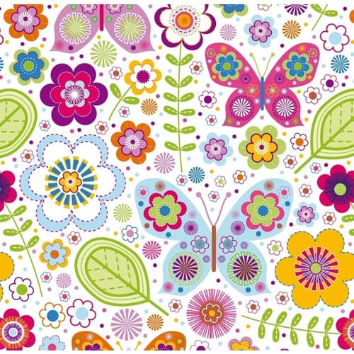 Papel Parede Adesivo Animal Borboletas E Flores Coloridas 3m