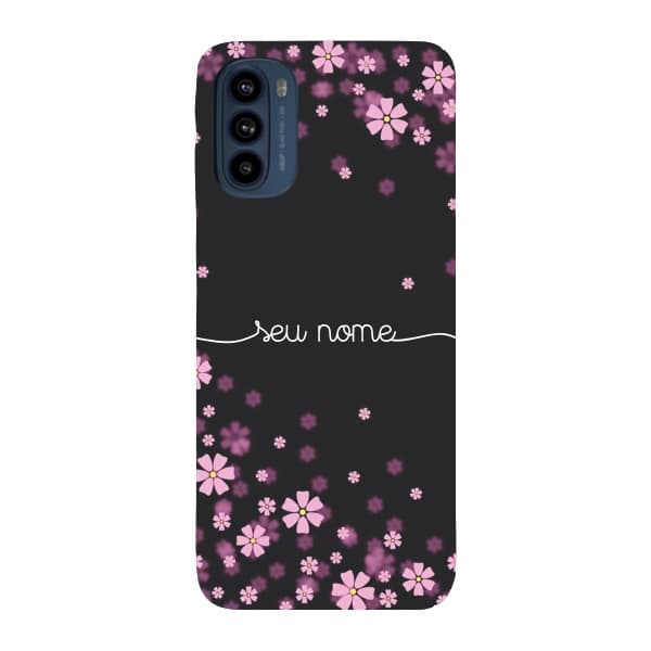Capinha para Moto G41 Anti Impacto Personalizada - Flores Lilás com nome manuscrito