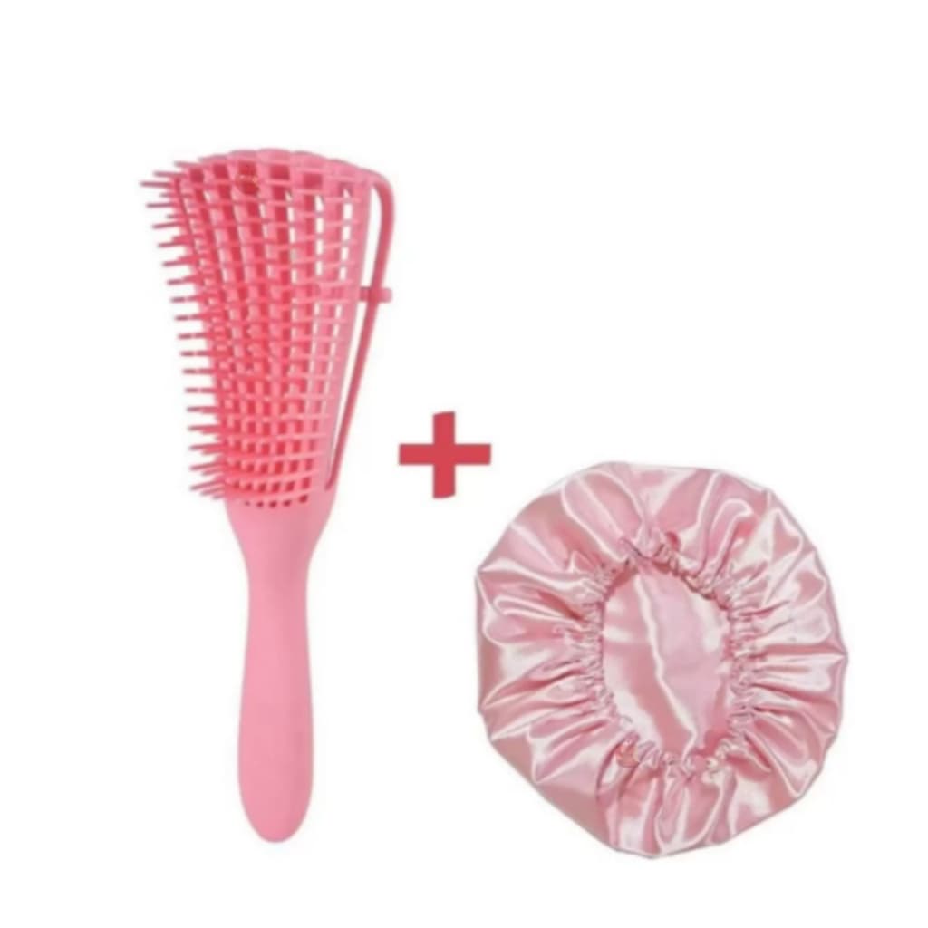 Kit De 1 Escova Polvo + 1 Touca de Cetim Cuidados Com o Cabelo Octopus Modelo