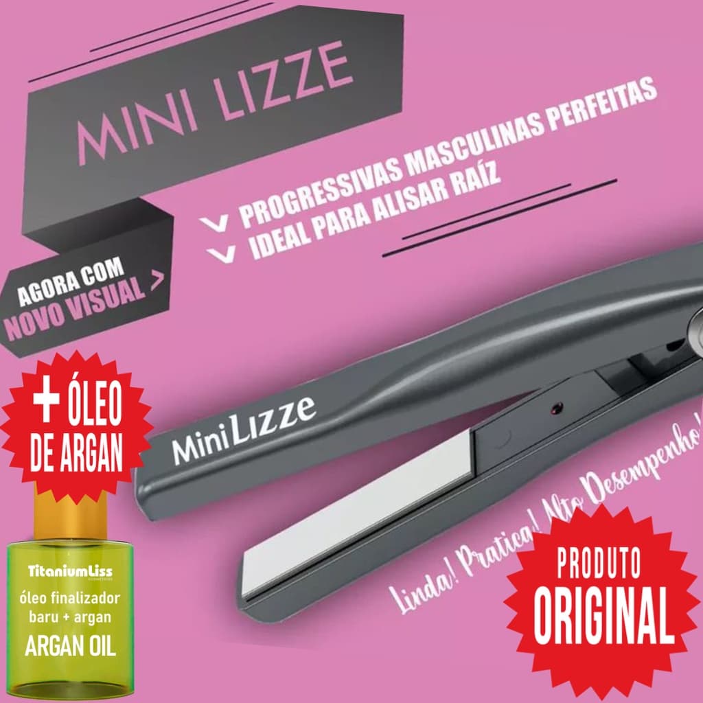 Prancha Chapinha Mini Lizze Bivolt + Óleo de Argan