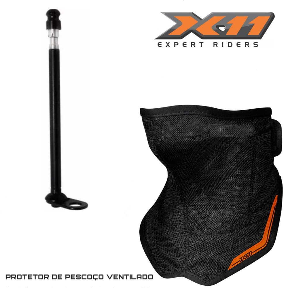 Antena Corta Linha Pipa Moto + Protetor de Pescoço Ventilado X11 quatro cabos de aço inox de 1,8mm