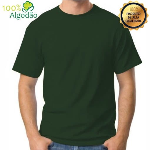 Camiseta Verde Musgo Básica 100% Algodão Premium Tecido Grosso Verde Militar