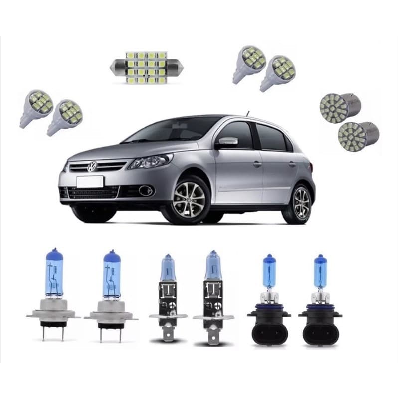 Kit Lampada Super Branca Farol foco Duplo + Led Gol Voyage G5  8500k com Selo do Inmetro