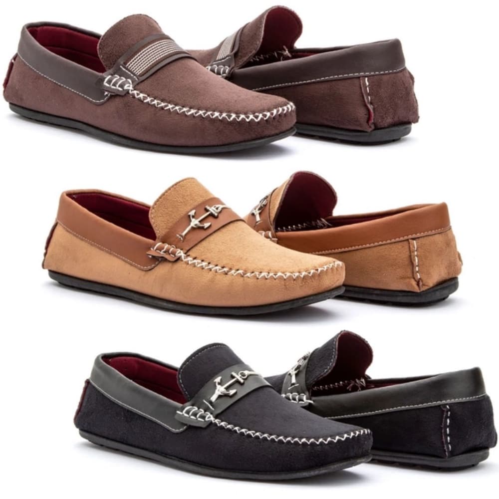 Kit com 3 Pares de Mocassim Casual Masculino Camurça Lançamento