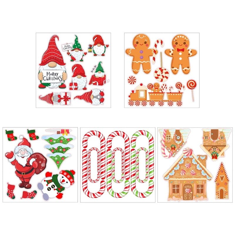 YU Natal Parede Adere Adesivos De Janela Removíveis Gnome Santa Gingerbread Homem Decalques Para Quartos De Crianças