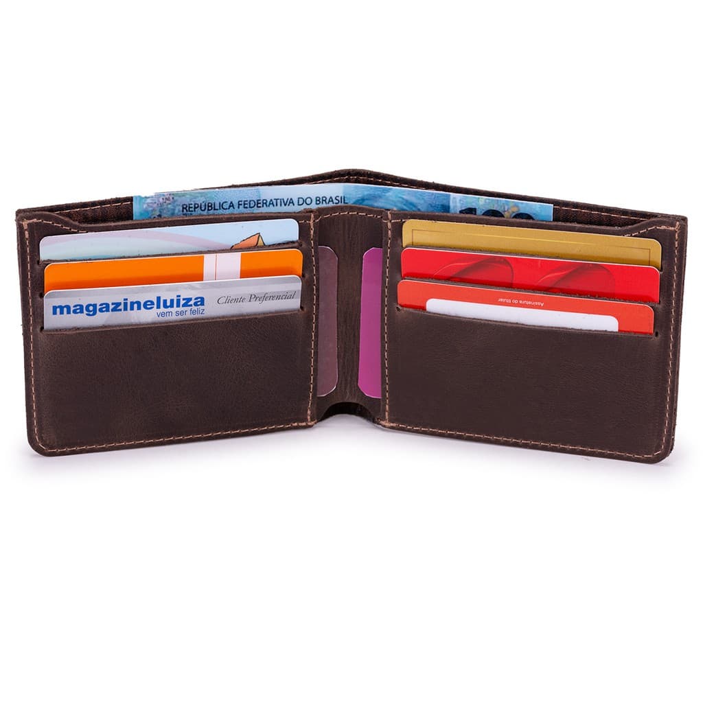 Carteira Masculina Slim Couro 100% Legítimo 6 Cartões, Cnh, Cédulas