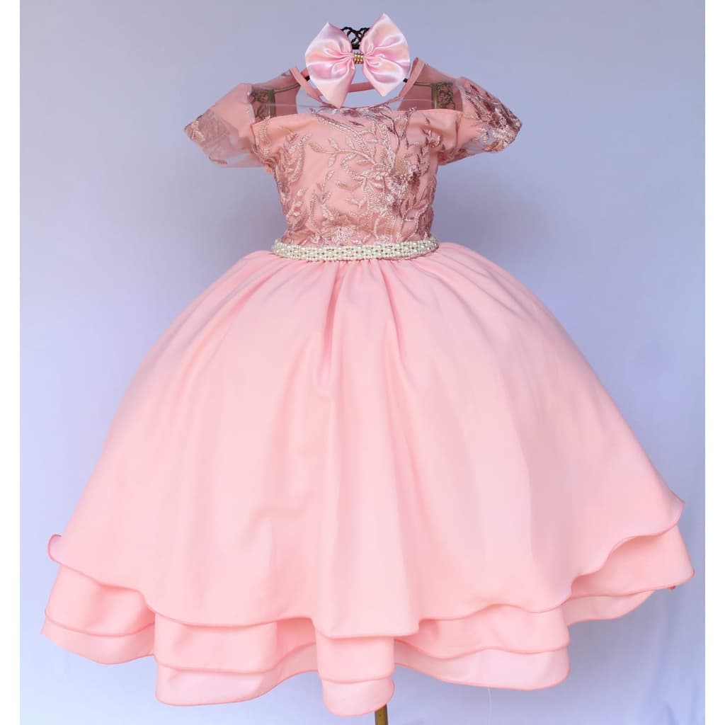 Vestido Infantil Daminha Festa Casamento Luxo Com Tiara Super Luxinho