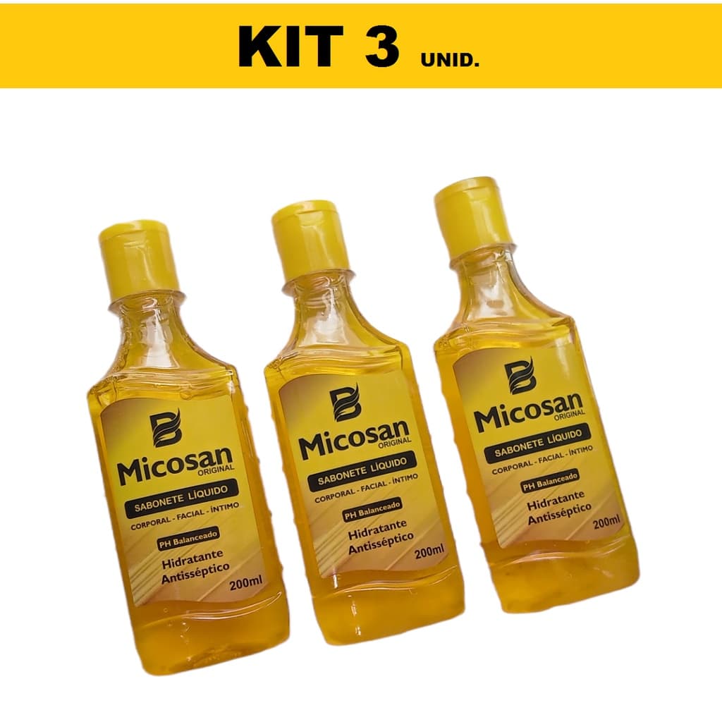 Kit 3 Sabonetes Líquidos Micosan Clareador 200ml Cada Contra Micoses Frieiras Folicolite Em Geral