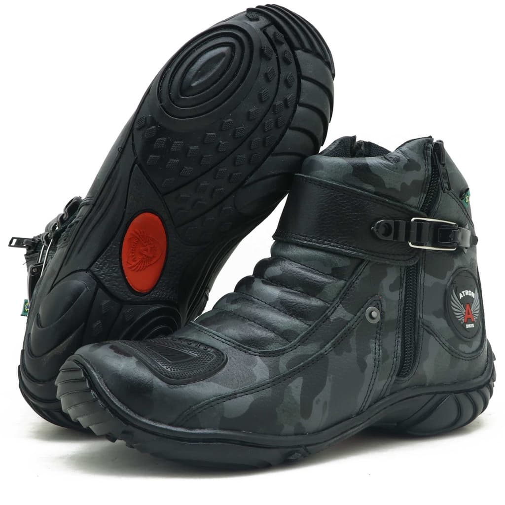 Bota Cano Curto Couro Para Motociclista ATRON 271 CMF PTO