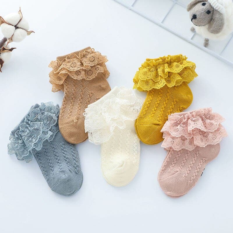 3 Pares/Lote Bebê Menina Meias Respirável Algodão Rendas Plissado Princesa Malha Crianças Tornozelo Curto Meia Meninas D