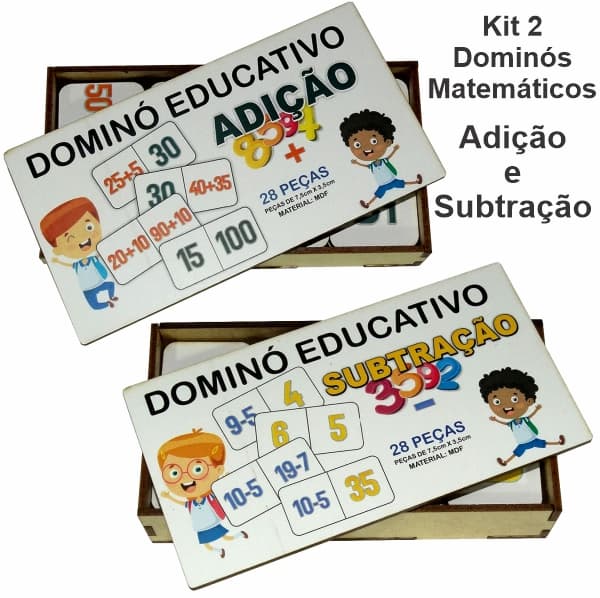 Kit 02 Dominos Educativo Matematico Adicao e Subtracao MDF