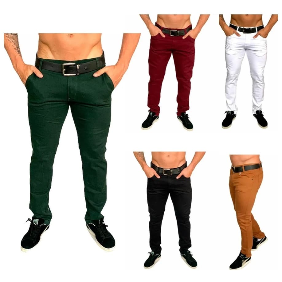 2 Calças Sarjas Cores Masculinas Com Elastano Premium Atacado
