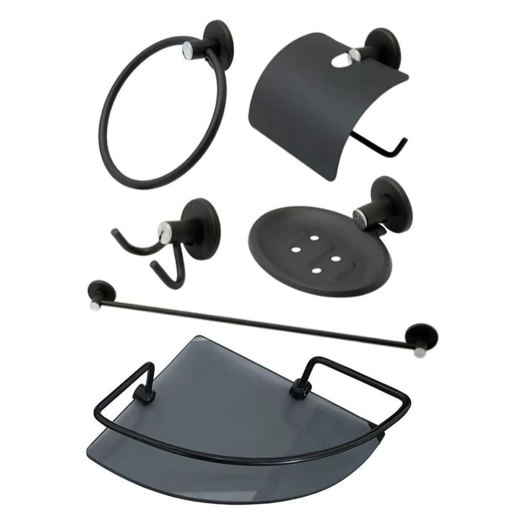 Combo 6 Itens Kit de acessórios 5 Peças Stander e Porta Shampoo Canto Preto