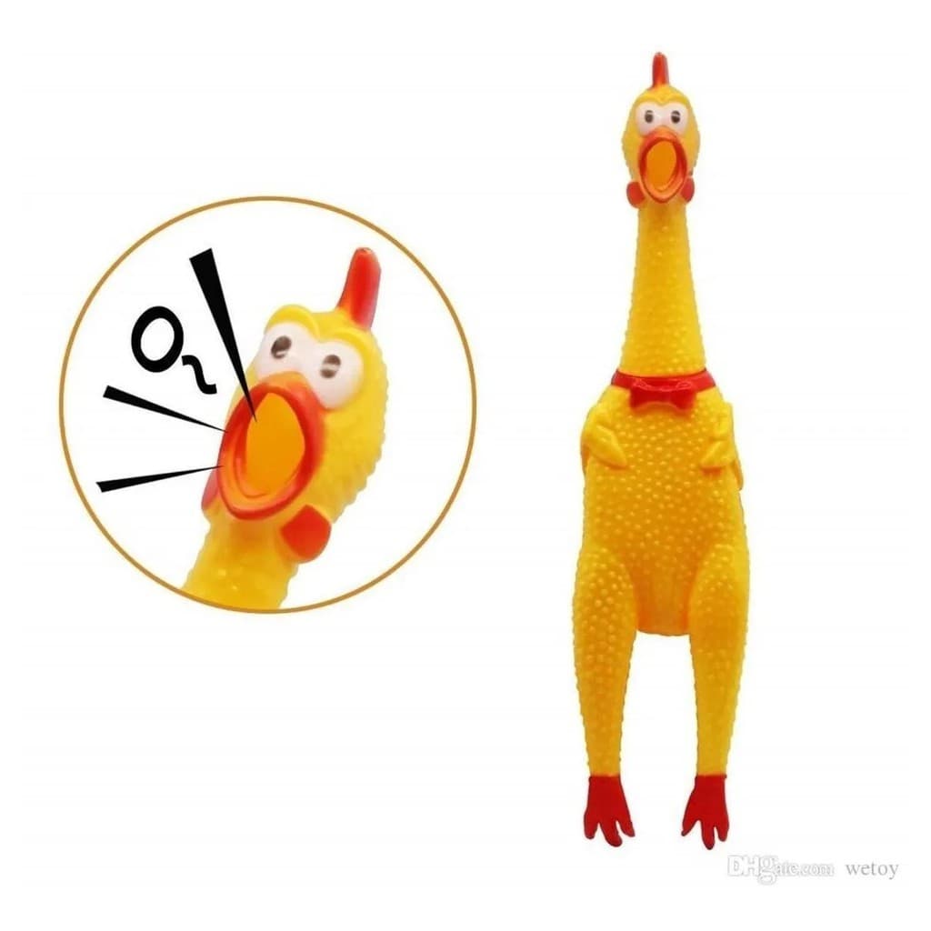 Brinquedos para Pet Contendo 01 Frango de borracha na cor Amarelo com som  + 01 Corda em X sem nó Mordedor para Pet para Cachorrros porte Pequeno e Médio