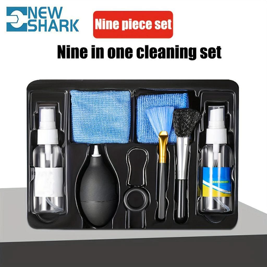 Kit de Limpeza para Laptop 9 peças - Limpeza de Teclado e Tela com Soprador de Ar/ Escova/ Gel/ Pano de Microfibra para
