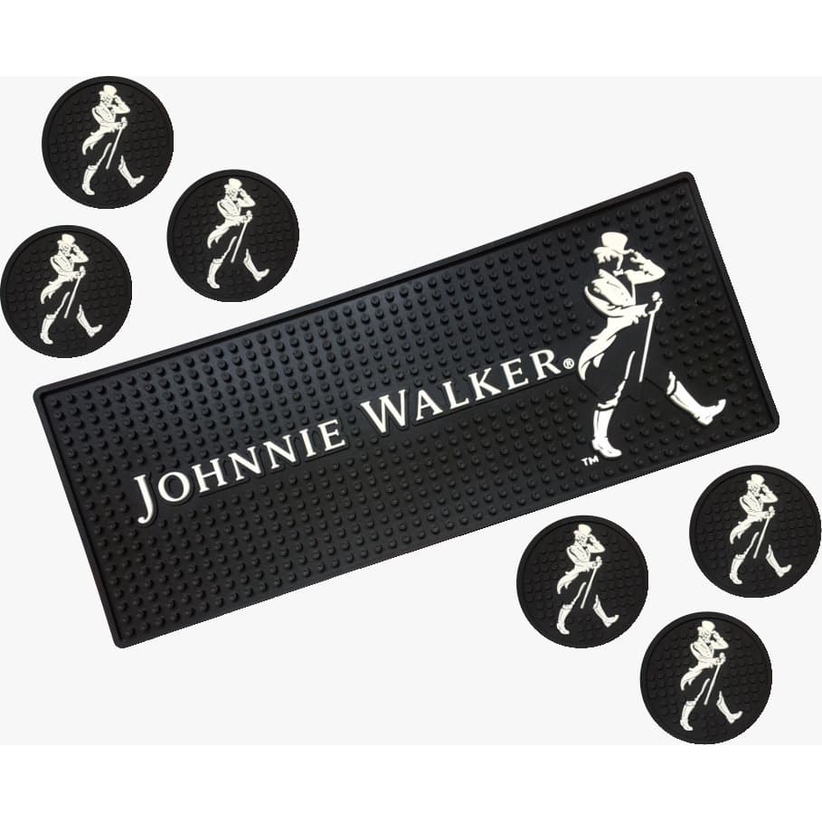 Tapete Barmat Johnnie Walker 50x20 + 6 Porta Copos emborrachados  Suor Chopp Whisky Protege Moveis