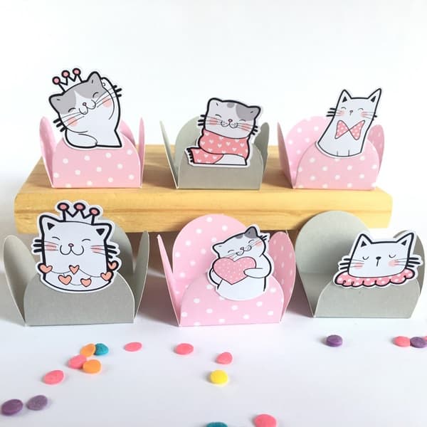 100 Forminhas para Doces Festa de Aniversário, Confeitaria, BRIGADEIRO, Gatinha, Menina, Gato CINZA e ROSA POA
