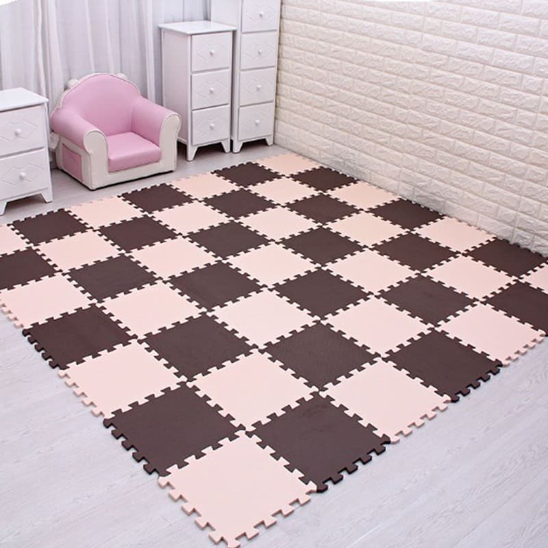 Kit 10 Tapete Tatame Eva + Bordas de Acabamento Loja da Maria Fitness Bebe 50x50x1cm 10mm Marrom e Creme