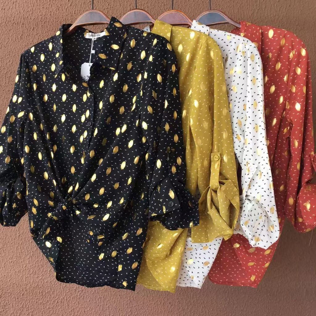 Camisa Com Blilho Feminina Manga Longa Com Botão Importado