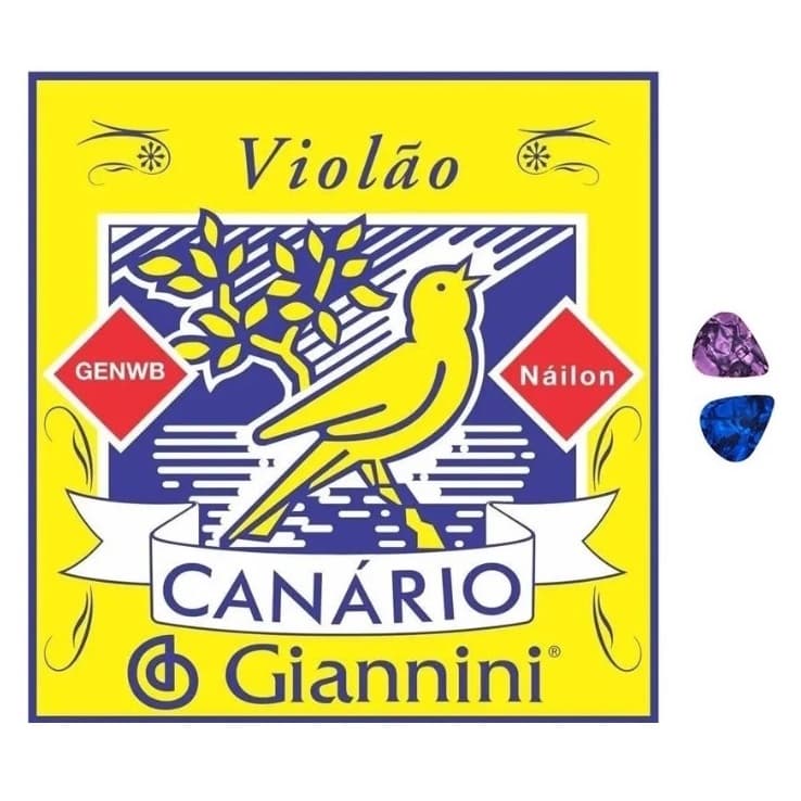 Encordoamento Cordas para Violão Nylon Canário Giannini Com Bolinha GENWB + 2 Palhetas