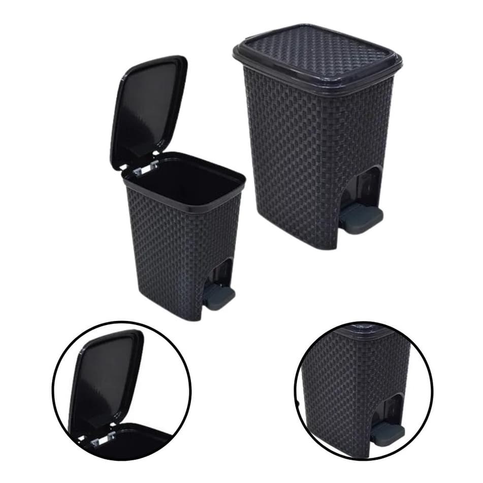 Lixeira Cesto Com Pedal 7 Litros Com Tampa Preto Rattan Casa Escritório Banheiro Cozinha Resistente