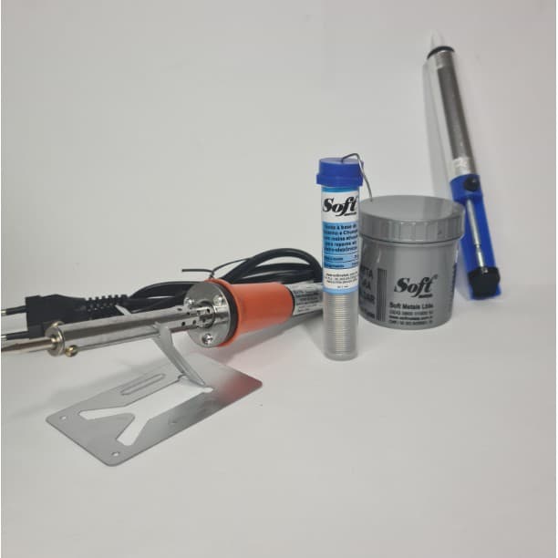 Kit Ferro de Solda com suporte 55w 220V com suporte Multímetro Digital profissional sugador pasta de solda e estanho 25g para solda eletrônica
