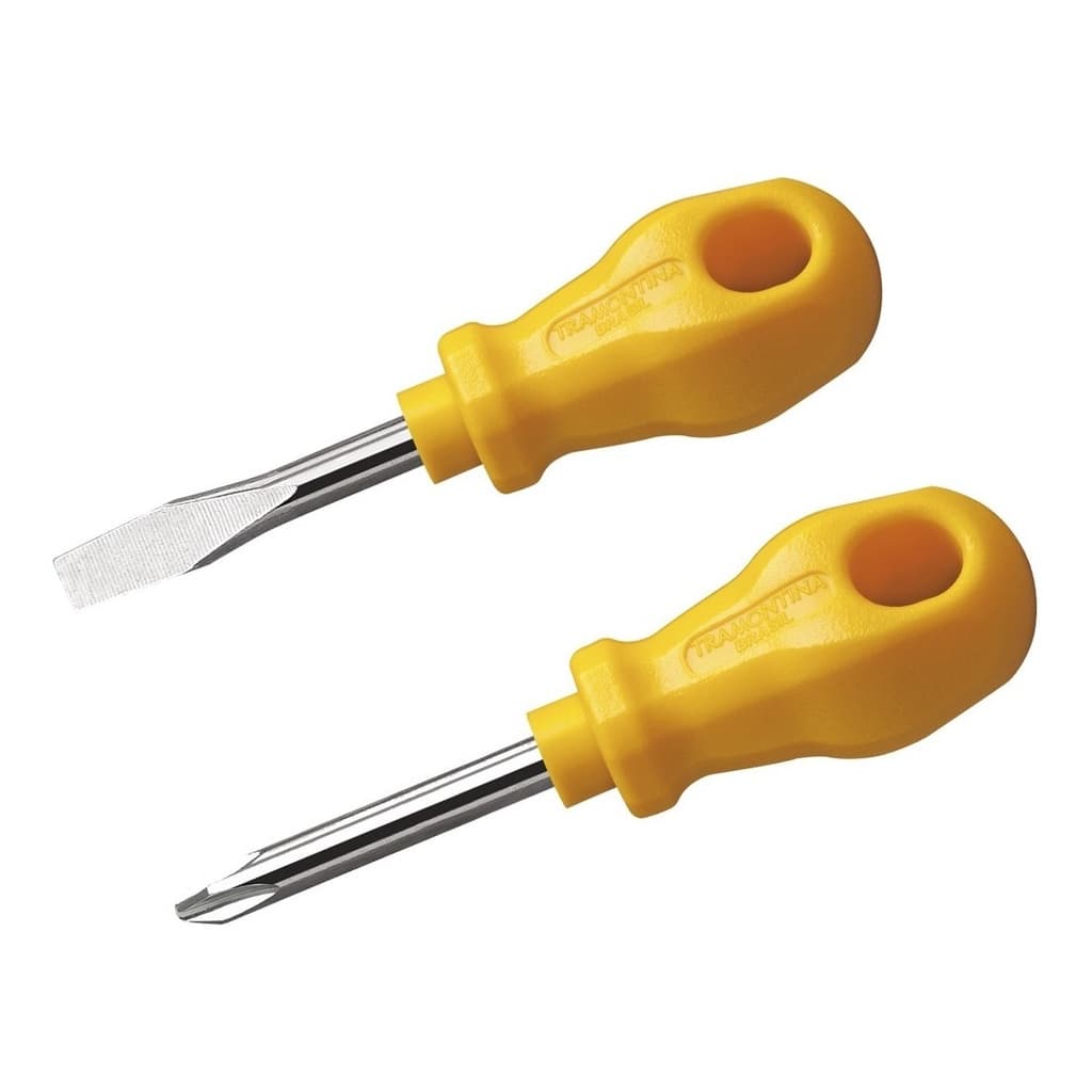Kit Chave Toco Tramontina Ponta Chata 3x16 + Chave Philips Toco Ponta Cruzada 3x16 - Amarela